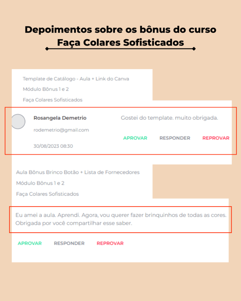 Depoimentos sobre os bônus do curso Faça Colares Sofisticados-min